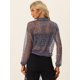 thumbnail image 3 of Chaqueta corta con cremallera para mujer Cordón transparente brillante Negro L, 3 of 6