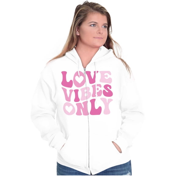 Valentine's Day Love Vibes Only Zip Hoodie Sweatshirt Women Brisco Brands S