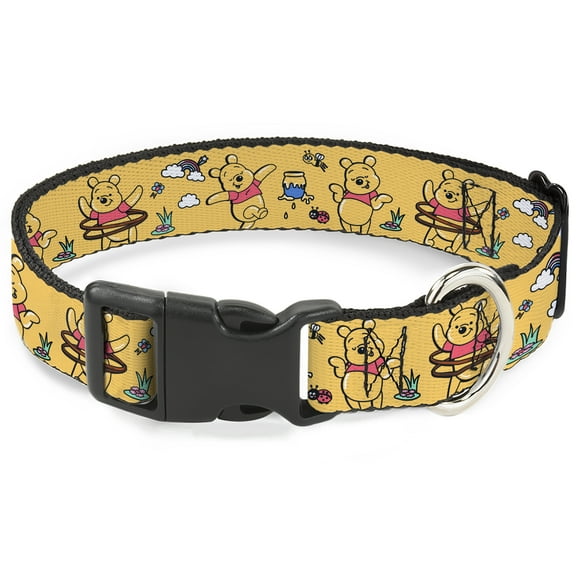 Disney Pet Collar, Dog Collar Plastic Buckle, Winnie the Pooh Happy Poses Golden Yellow, 7 to 8.5 Inches 0.5 Inch Wide