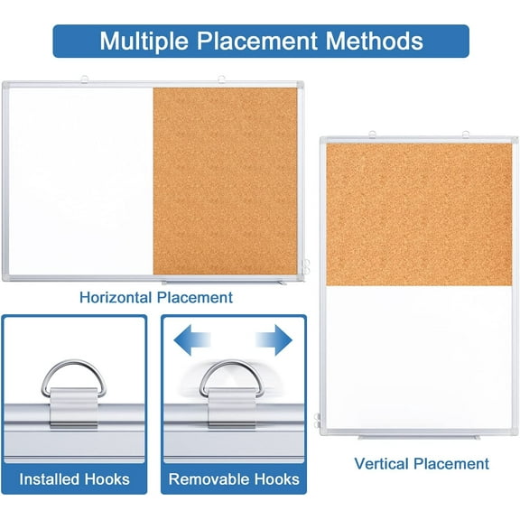 Magnetic Whiteboard Cork Board Combo 36"x24" Wall Mounted | Best Value | Durable Dry Erase Bulletin Message Board for Home Office School