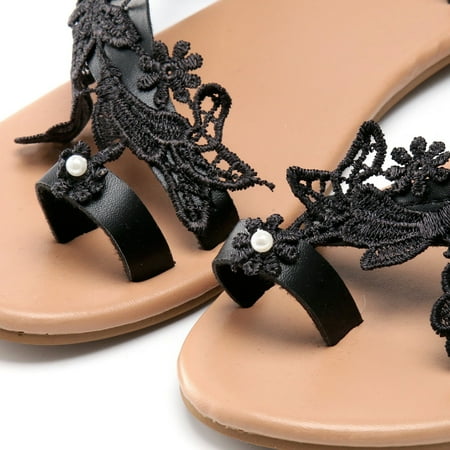 

Kenmeko Summer Shose 2022 Women s Summer Non Slip Lace Flowers Buckle Strap Flat Beach Open Toe Breathable Sandals Shoes J3