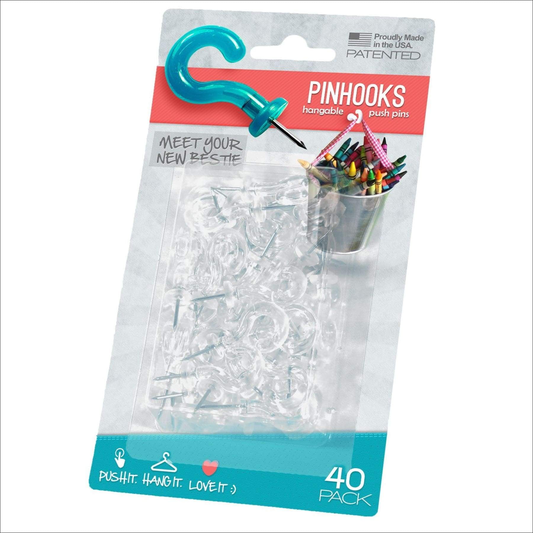 Pinhooks Value 40Pack Klear Kindness Push Pin Wall Hooks, Transparent