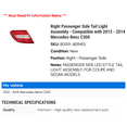 thumbnail image 2 of Right Passenger Side Tail Light Assembly - Compatible with 2012 - 2014 Mercedes-Benz C300 2013, 2 of 2
