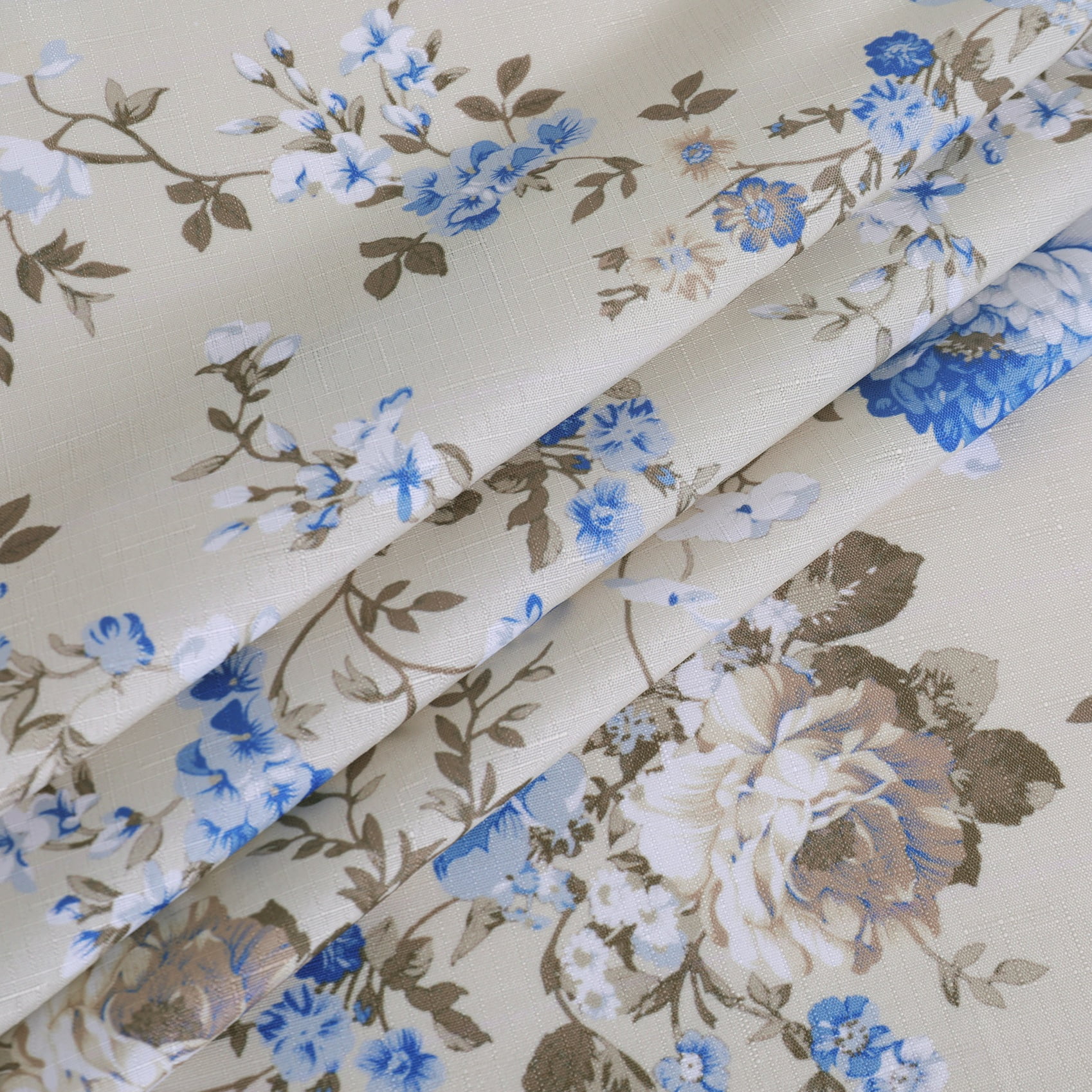 Chaps Shower Curtains with Hooks - Linen Textured Waterproof Curtain 10 Easy-slide Hooks - Beige Floral - Size 72 x 72"