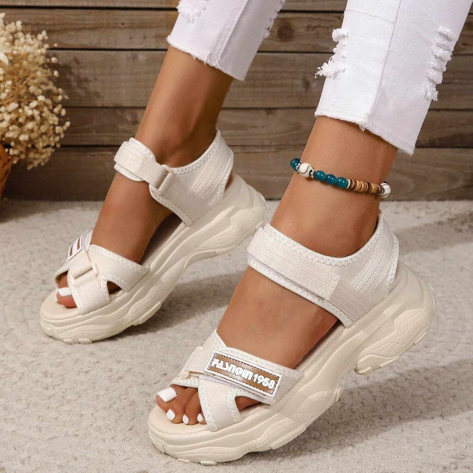 Womens Platform Sandals Open Toe Ankle Strap Sandals Fashion Slip