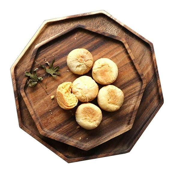 Juego de bandejas de madera de acacia Renawe de 25 cm y 20 cm, octagonales