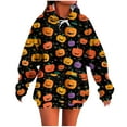 thumbnail image 2 of Halloween Sweatshirts for Women Oversized Long Sleeve Pumpkin Face Graphic Drawstring Hoodie Season Loose Thick Warm Pullover 2025 Fall Winter Festival Sweatshirt with Pocket Fit Funny GiftsXdegoge, 2 of 5