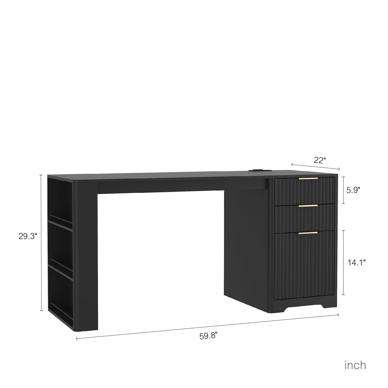 Hommoo Modern L Shaped Desk with Charge Station, LED Light and Storage, Computer Corner Desk,for Home and Office, Black