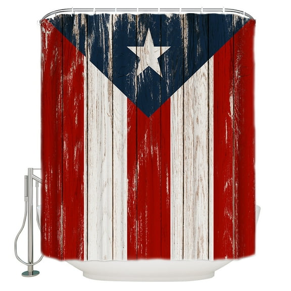 Shower Curtain Bathroom Set Retro Puerto Rico Flag Waterproof Fabric Shower Curtains with Grommets&Hooks Rustic Wooden Texture Privacy Bath Curtain for Bathtub 36x72in