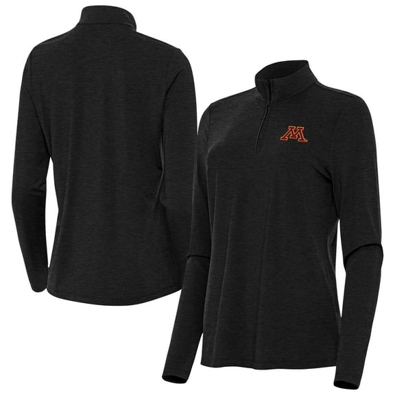 Women's Antigua  Heather Black Minnesota Golden Gophers Bright Quarter-Zip Top