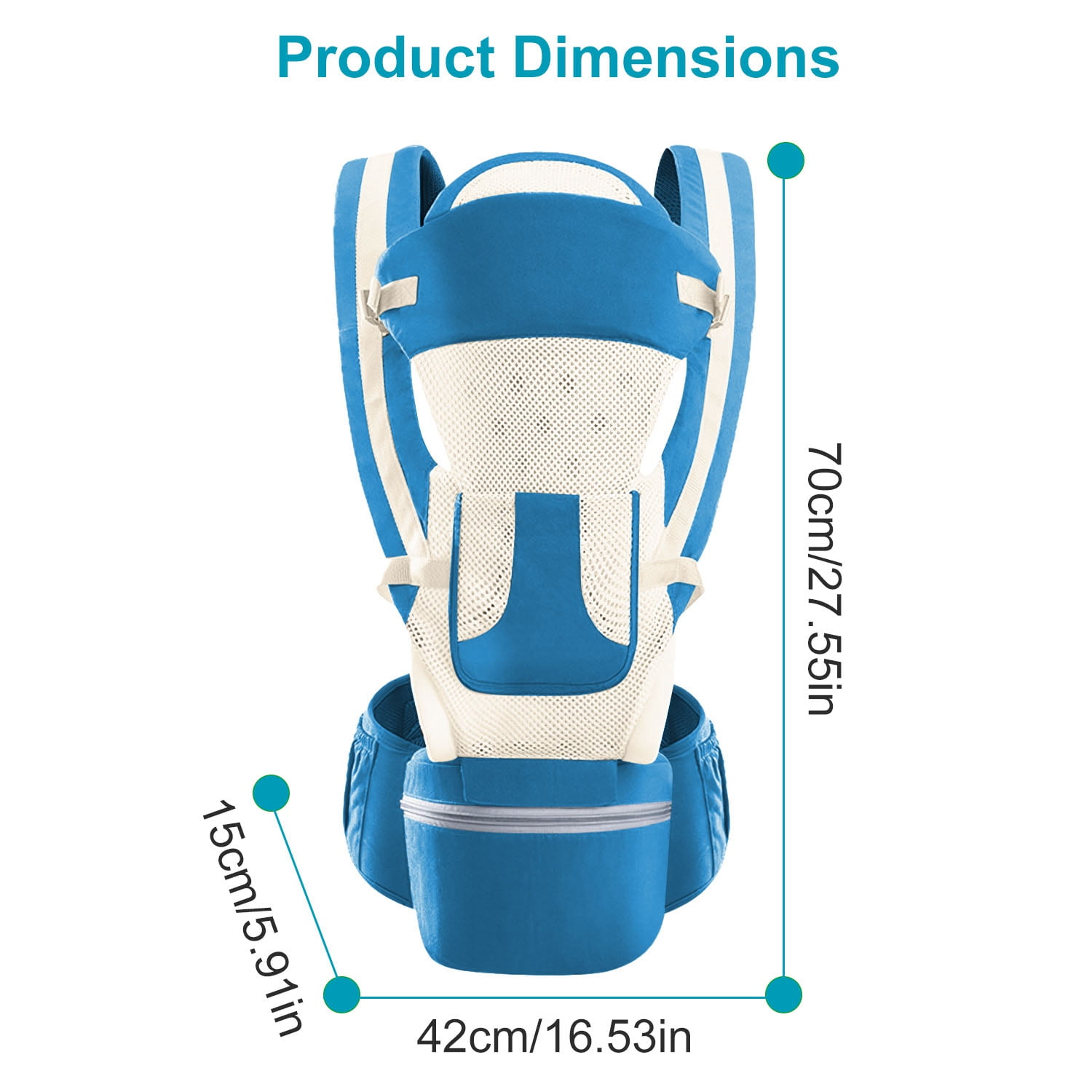 Zorpupoa Kid Carrier with Hip Seat, Ergonomic Adjustable Infant Carrier with 15 Carrying Positions for Under 55lbs Weight 0-4 Years Old, Blue