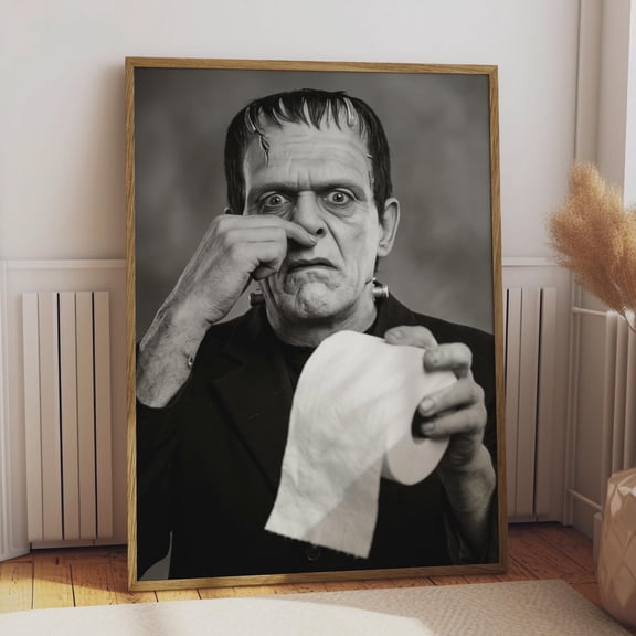 Frankenstein Bathroom Poster Funny Horror Print Black White Halloween Wall Art Home Decor Office Wall Art