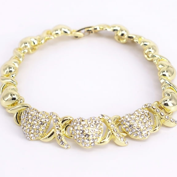 Women's Girls Xo Hugs & Kisses Bracelet Three Hearts Charm Real Gold Plated #10