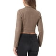 thumbnail image 3 of INSPIRE CHIC Women's Faux Suede Cropped Jacket Double Breasted Stand Collar Zip Up Long Sleeve Coat S Coffee, 3 of 6