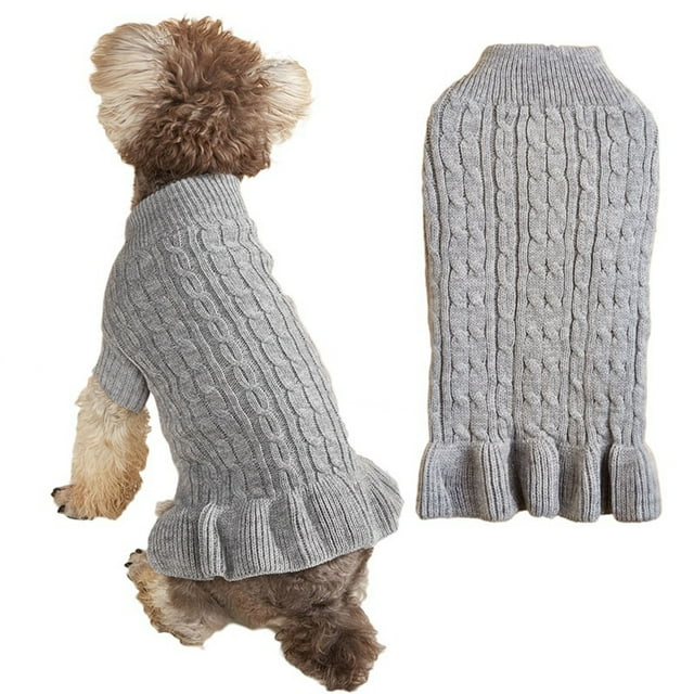 SIfdSeng Chandails pour Chien pour Femmes Grande Taille Col Roulé Chaud Élégant Chandail pour Animal en Corde Tricot Extensible Robe Chandail à Volants Vêtements pour Chien Fille TTG Chandails pour Chien pour Femmes Manches Longues