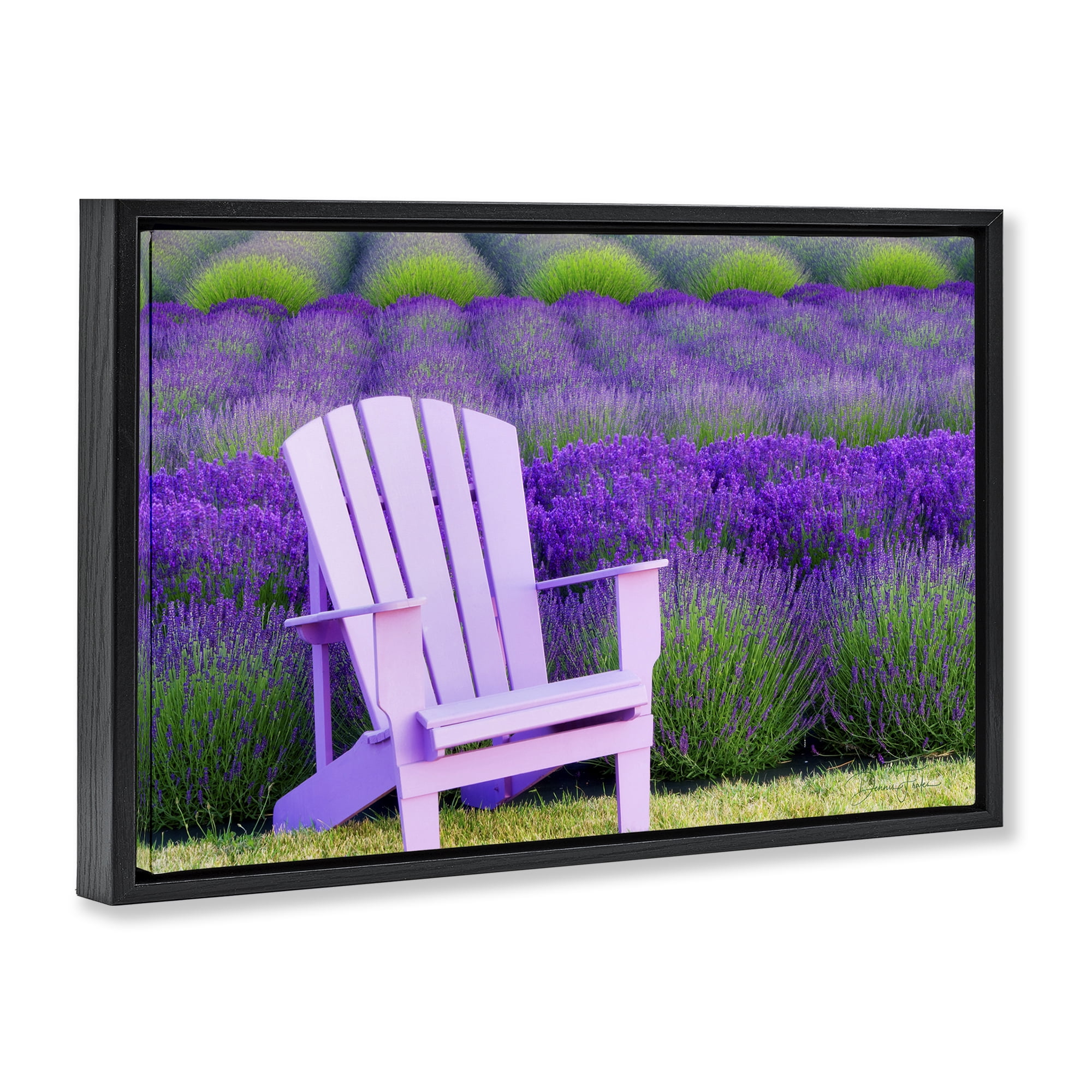 Stupell Industries Chair & Lavender Field Landscape & Nature Painting Black Floater Framed Canvas Art Print Wall Art, 31 x 21
