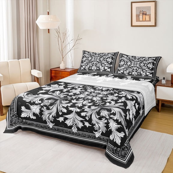 Feelyou Western Damask Twin Sheet Sets, Bohemian Flower Floral Bedding, 3-Piece