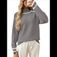 thumbnail image 1 of Suéteres para Mujer, Modernos, Bonitos y Acogedores, con Cuello Alto, Larga, de Punto con Bloques de Color Gris L, 1 of 9