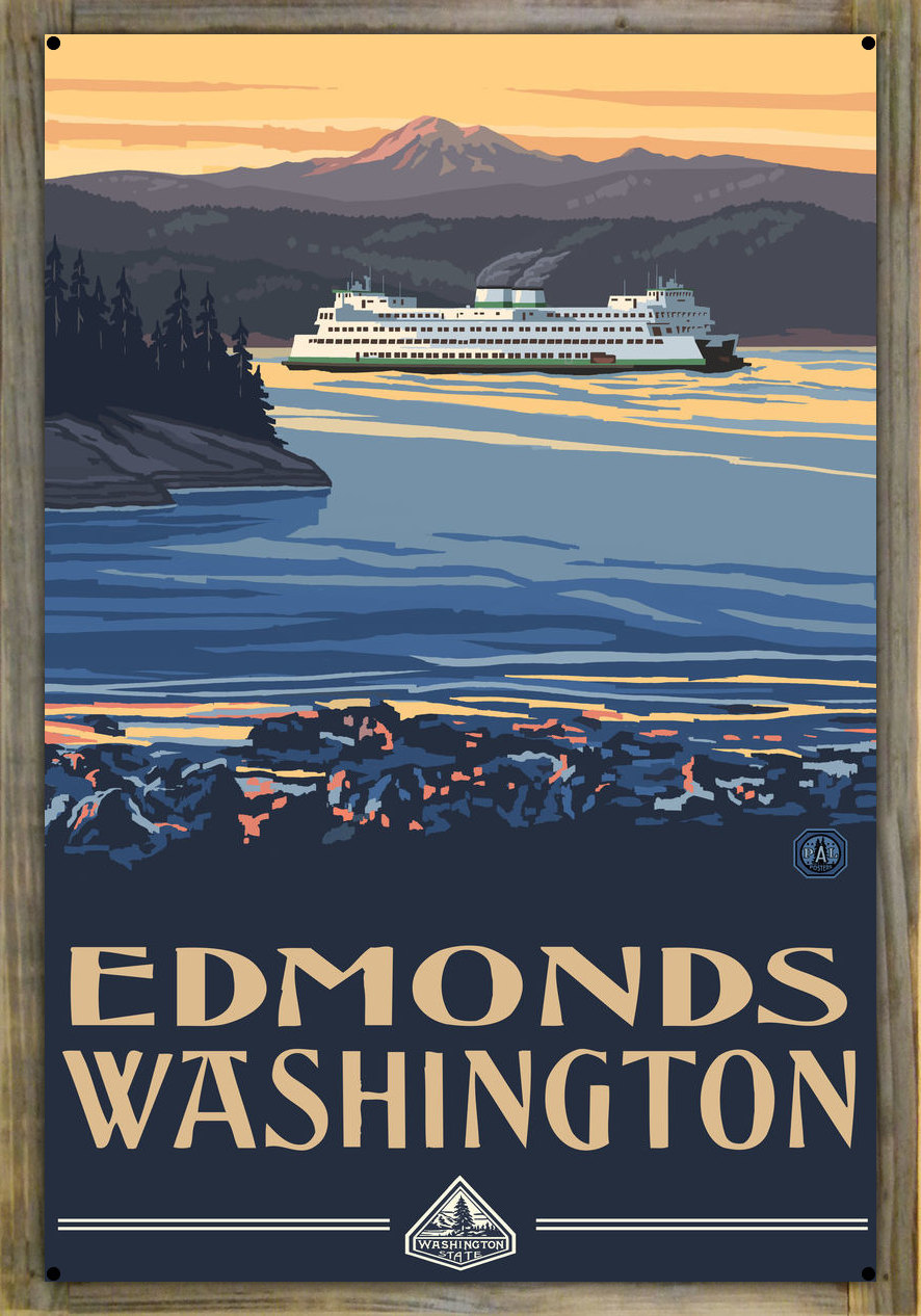 Edmonds Washington Ferry Metal Print on Reclaimed Barn Wood by Paul A