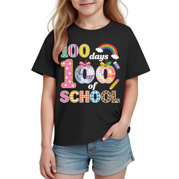 Camiseta Gráfica de Manga Corta Linda para Niños Niños Niñas, Temporada Escolar Impresión Tee Vestir de Verano Casual