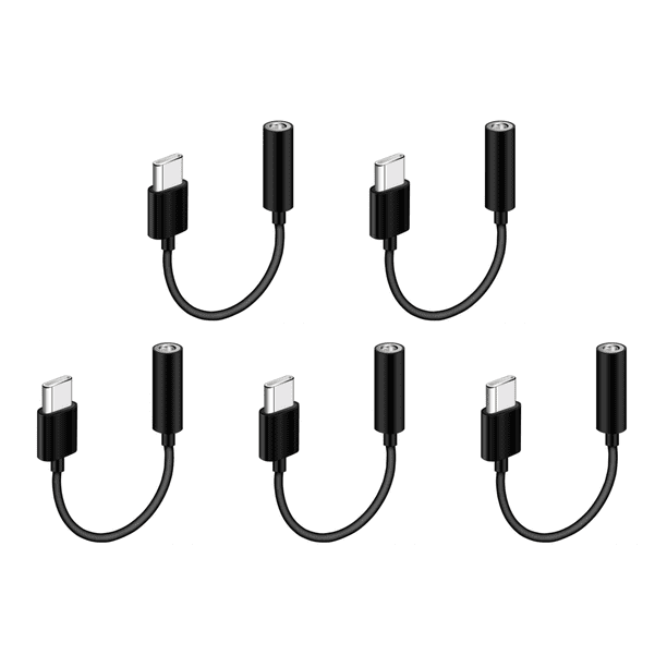 JShteea 5PCS Adaptador 3 5 Mm A Tipo C Cable Adaptador Auxiliar Tipo C 10 Cm A 3 5 Mm para (negro)