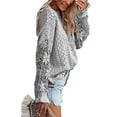 thumbnail image 4 of UVN Lace Crochet Sweaters for Women Crew Neck Knitwear Fall Knit Long Sleeve Jumper Tops, 4 of 8