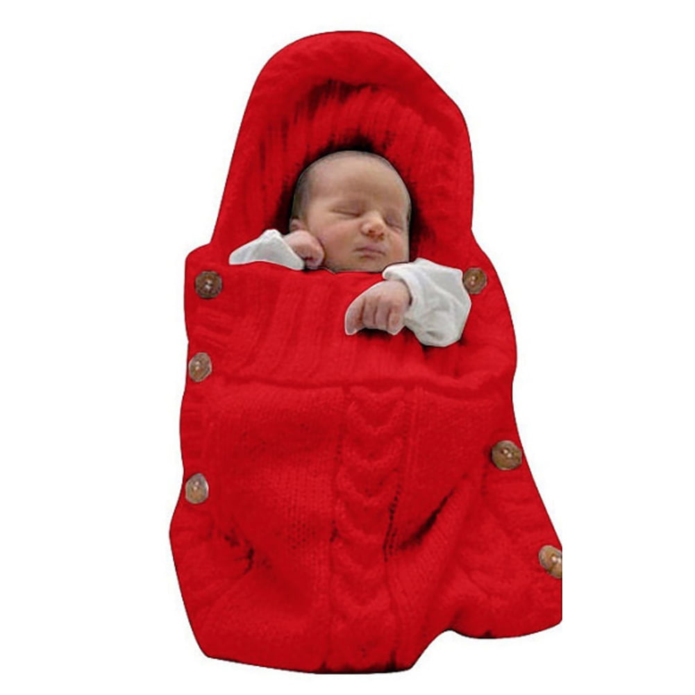 AM_ 0-6 MONTHS INFANT KNITTED NEWBORN BABY SLEEPING BAG SWADDLE BLANKET WRAP NIC 