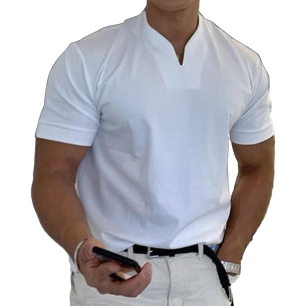 Conationfirm Camisa para hombre, camisetas ajustadas con cuello en V, camisetas deportivas para entrenamiento de gimnasio