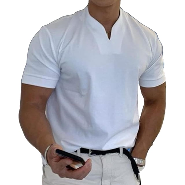 Conationfirm Camisa para hombre, camisetas ajustadas con cuello en V, camisetas deportivas para entrenamiento de gimnasio