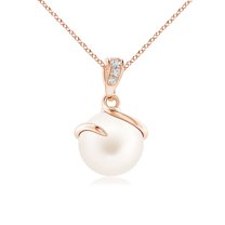 ANGARA Freshwater Cultured Pearl Spiral Pendant with Diamonds in 14K Rose Gold for Women | June Birthstone, Birthday, Anniversary, Jewelry Gift for Women | Pearl Necklace