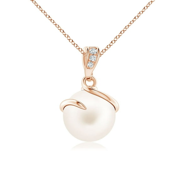 ANGARA Freshwater Cultured Pearl Spiral Pendant with Diamonds in 14K Rose Gold for Women | June Birthstone, Birthday, Anniversary, Jewelry Gift for Women | Pearl Necklace