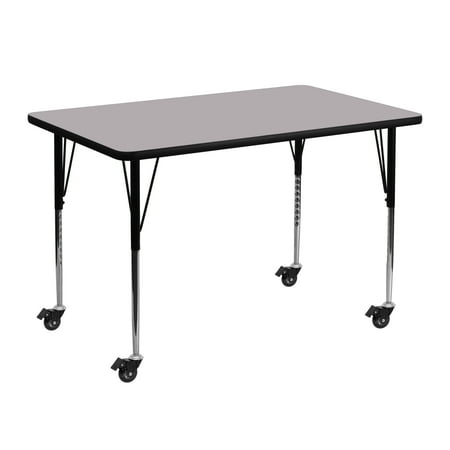 UPC: 0847254080279 | Flash Furniture Wren Mobile 30 W x 48 L Rectangular Grey Thermal Laminate Activity Table – Standard Height Adjustable Legs