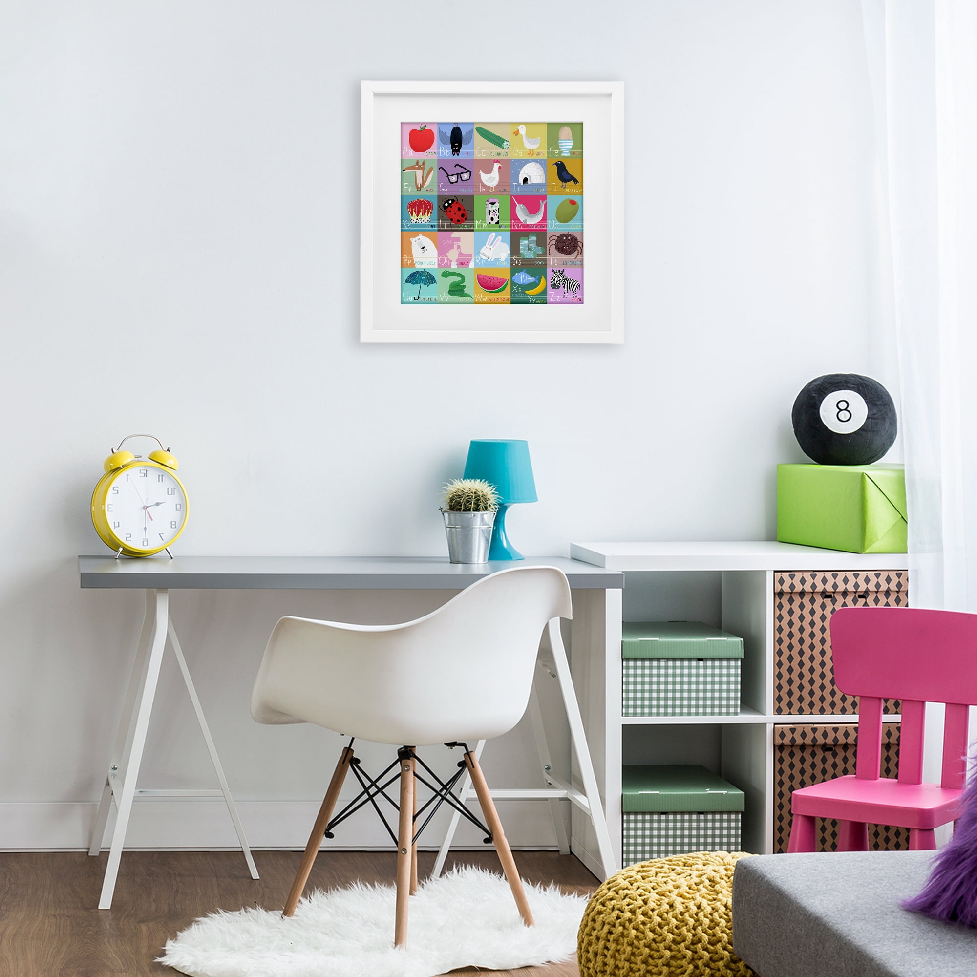 Stupell Industries Alphabet Learning First Words White Framed Print Under Glass, design by Carla Daly