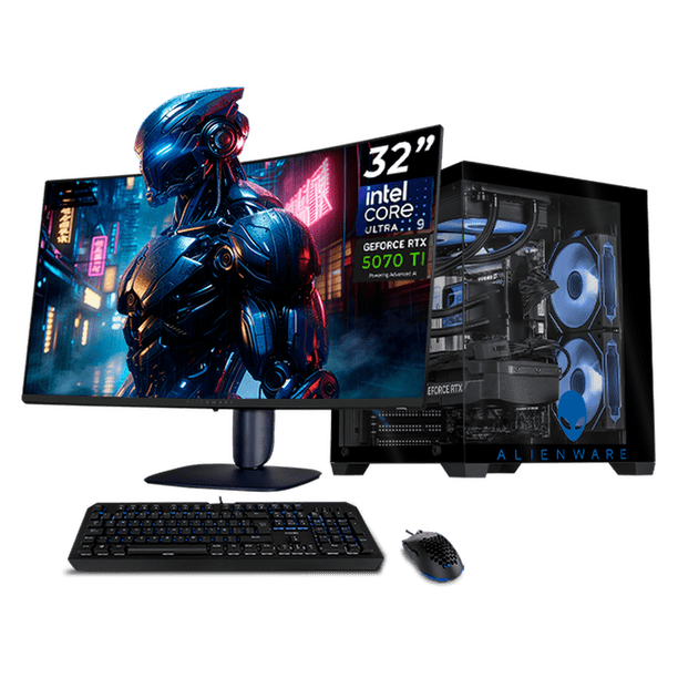 PC Gamer Completa Xtreme PC Gaming ALIENWARE NVIDIA GeForce RTX 5070 Ti Intel Core Ultra 9 285 32GB DDR5 SSD 2TB Monitor 32 180Hz Sistema Liquido WIFI gaming competitivo y streaming