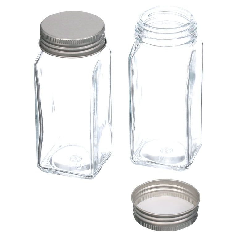16 Pack 4 oz Glass Spice & Salts Jars Bottles, Clear Square Glass Seasoning  Jars With Aluminum Silver Metal Caps and Pour/Sift Shaker Lid. 1 Pen,40  Black Labels and 1 Foldable Wide