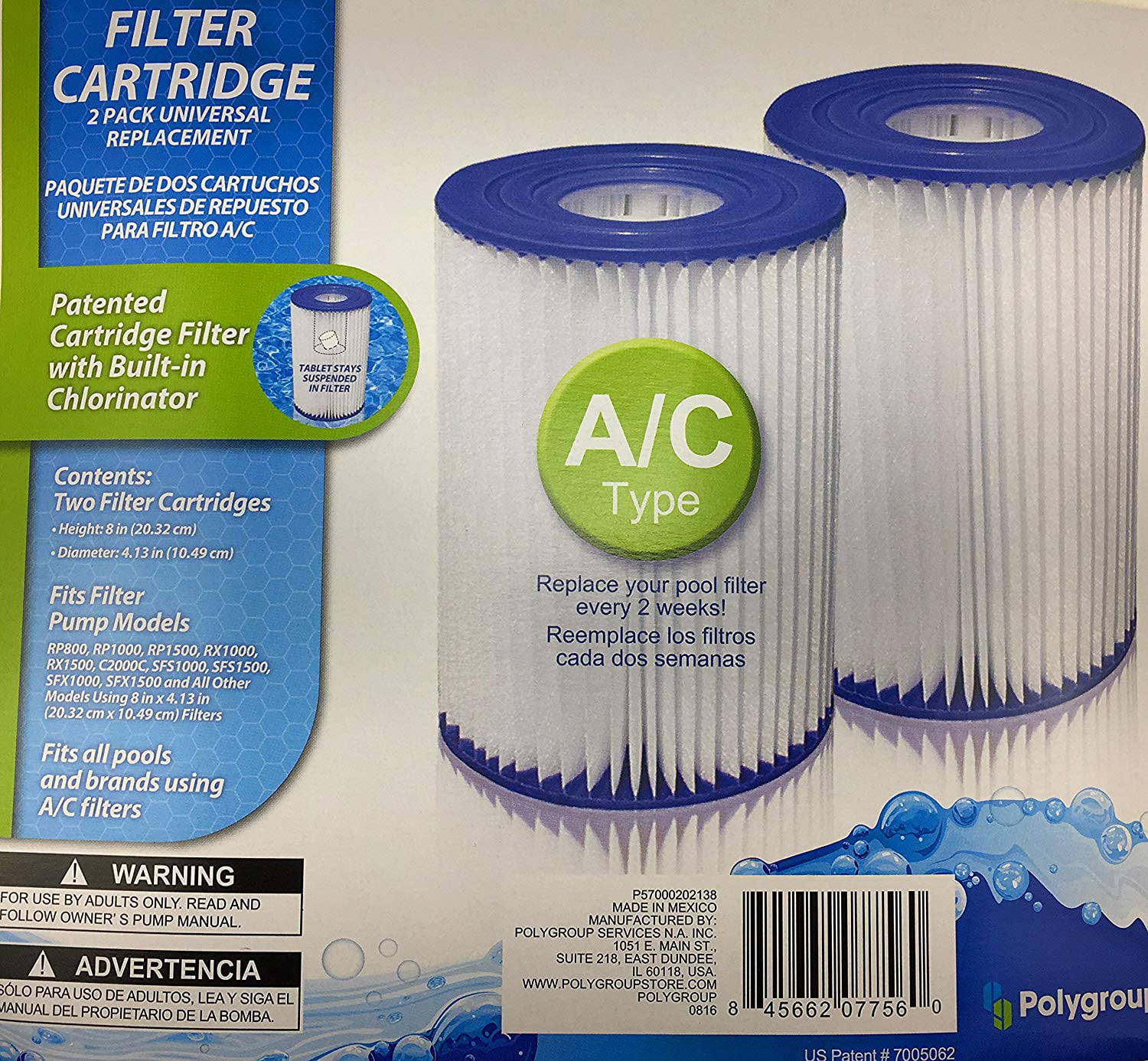 Polygroup Type A/C 2 Pack Filter Cartridge Universal Replacement Swimming Pool 