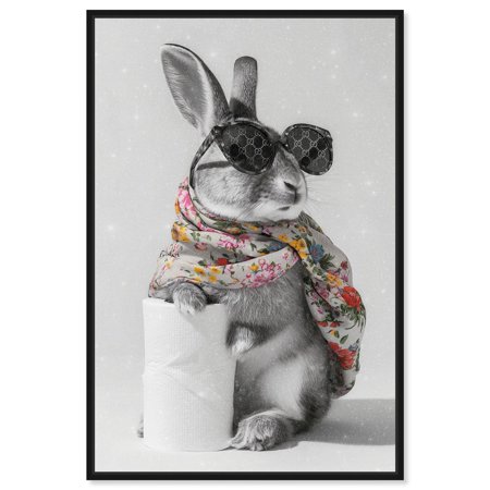 Little Glam Roll Rabbit Canvas Print Bathroom Wall Decor by Art Remedy, Black Frame, 10 x 15