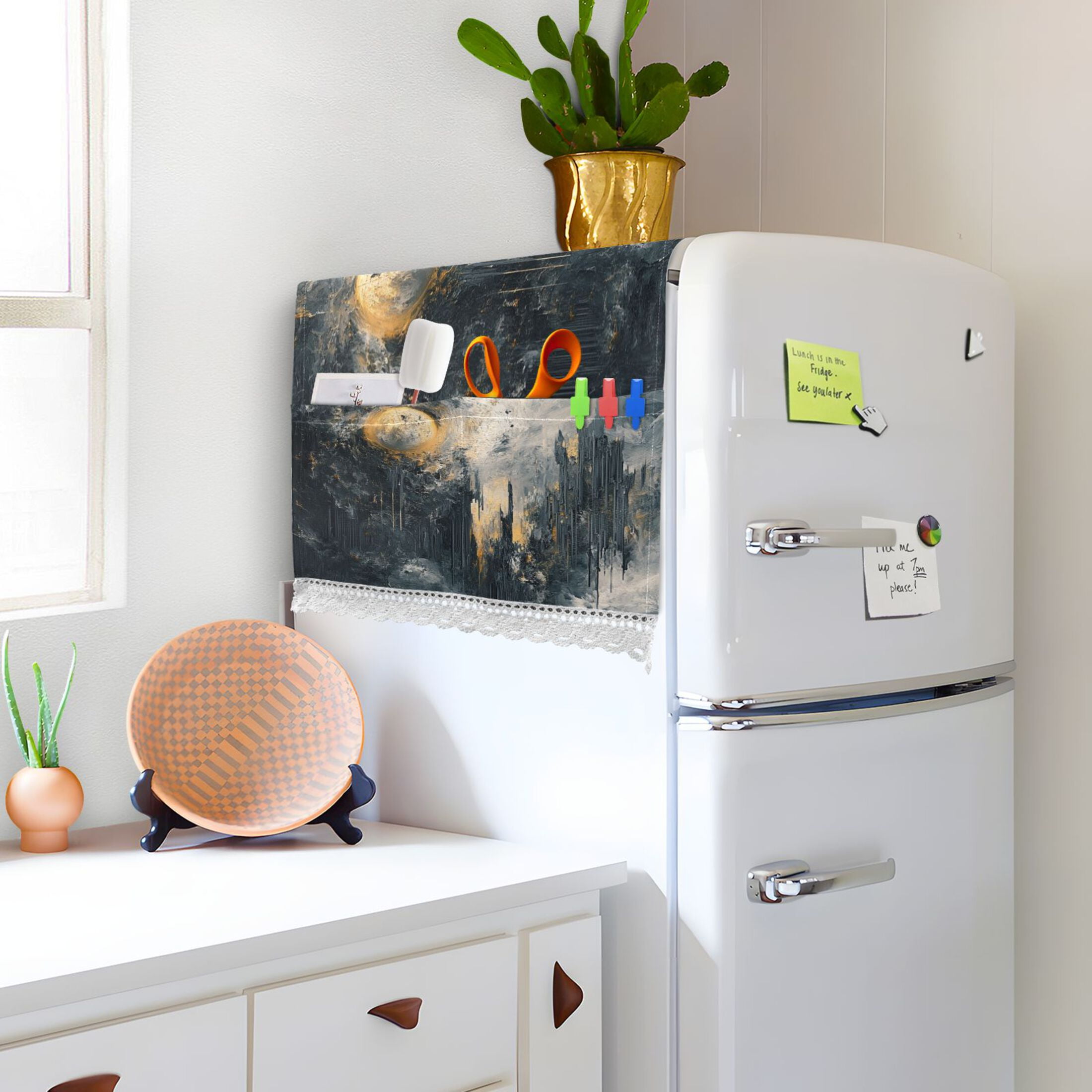 The Sun Of Abstract ArtWasher and Dryer Covers Dust-Proof and Oil Resistant Fridge Cover with 4 Storage Pockets Washing Machine Top Cover for Laundry Kitchen Home 51.2 x 22 In