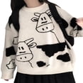 thumbnail image 2 of Chandails à Col Rond pour Femmes, Manches Longues, Imprimé Vache, Décontracté, Oversize, Noir TG, 2 of 7