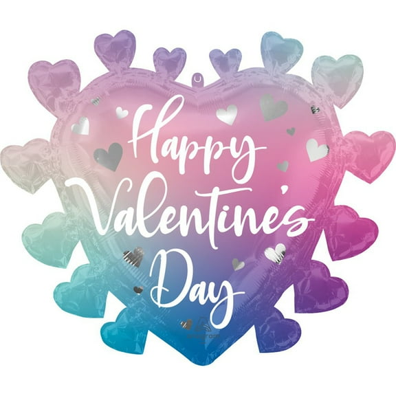 27 inch Happy Valentine'S Day Filtered Ombre Hearts Foil Mylar Balloon - Party Supplies Decorations