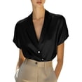 thumbnail image 2 of NuoCaiYun Satin Shirts for Women Button Down Short Sleeves Dressy Shirt Trendy Shawl Collar Office Blazer Blouse Tops, 2 of 6