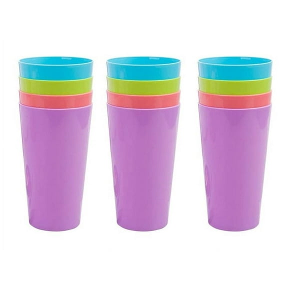 Topboutique 12PCS Plastic Cups 260ML Reusable BBQ Cups Plastic Tumblers Set Camping Cups Plastic Drinking Glasses Tumbler Drinking Cups for Outdoor Parties Camping Beach Picnic Kids (4 Colors)
