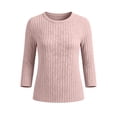 thumbnail image 4 of Yteetum Fall Sweaters for Women 3/4 Sleeve Round Neck Pullover Sweater Shirts Womens Casual Solid Loose Comfy 3/4 Length Sleeve Base Layer Sweater Tops, 4 of 6