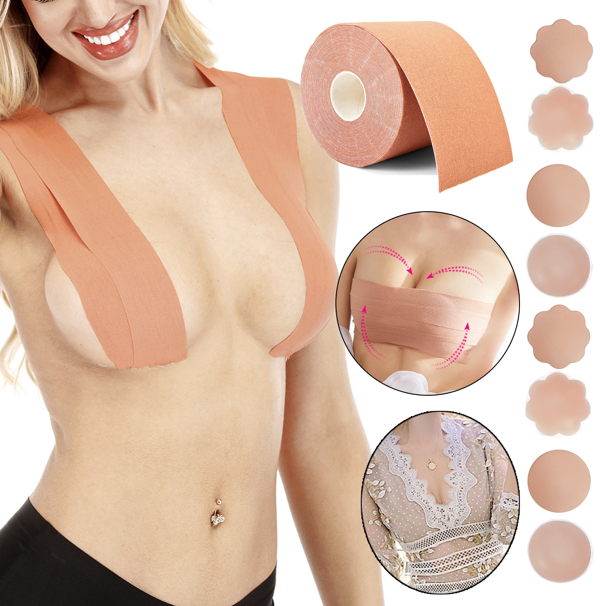 Bye Bra Breast Lift Tape Pads,Adhesive Bra, Lifting Boob Tape with Satin  Nipple Covers, Sizes: A-C, D-F, F-H, Multiple Colours Available  (Cappuccino, A-C) : : Fashion