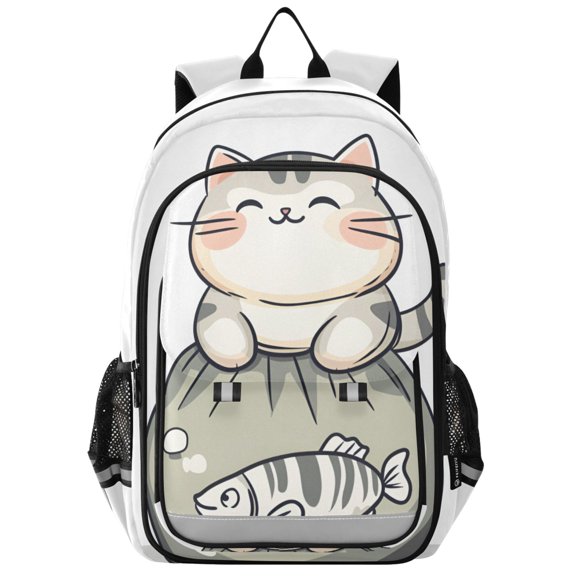 FORMRS Unisex School Backpack 17" Student Travel Bag with Laptop Compartment, Green Cute Cat