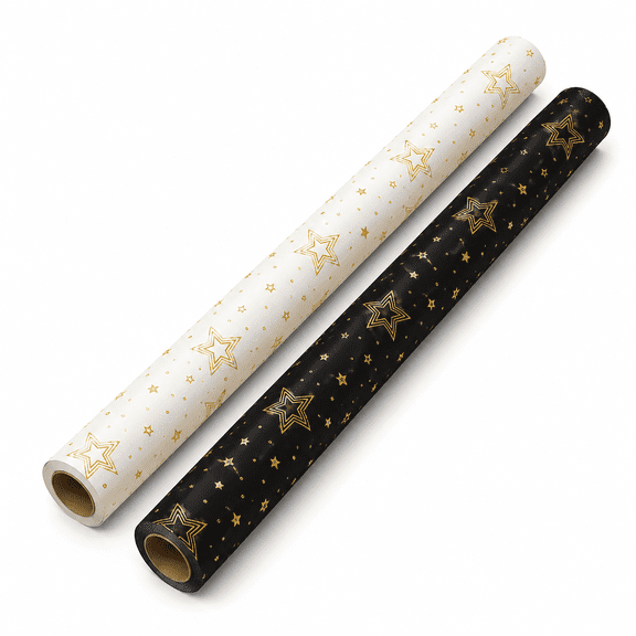 2βRolls Gift Wrapping Paper, Copperplate Paper Gold Star Holiday Wrap