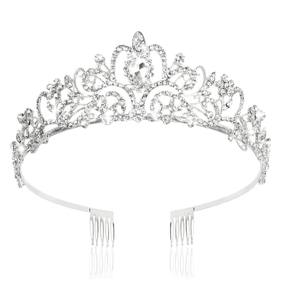 Araluky Tiara de Cristal Corona Diadema Princesa Elegante Tiara con Peines para Mujeres Jóvenes Damas Nupcial Boda Fiesta de Cumpleaños Fiesta Plata