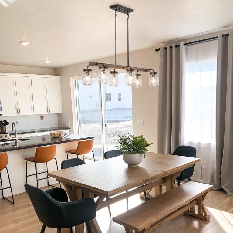 17.6" Farmhouse Chandelier - 5-Light Rustic Pendant, Adjustable Height, For Dining Room & Kitchen