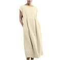 thumbnail image 2 of Homenesgenics Summer Dresses for Women Plus Size on Natural Womens Loose Dress Cotton Linen Round Neck Pocketless Short Sleeve Dress Long Dress, 2 of 6
