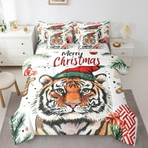 jejeloiu Merry Christmas 7-Piece Twin Bedding Sets,Cute Tiger Bedding Comforter Set,Zoo Animal Sheet Sets For Boys Girls,Luxury Bedroom Decor Reversible